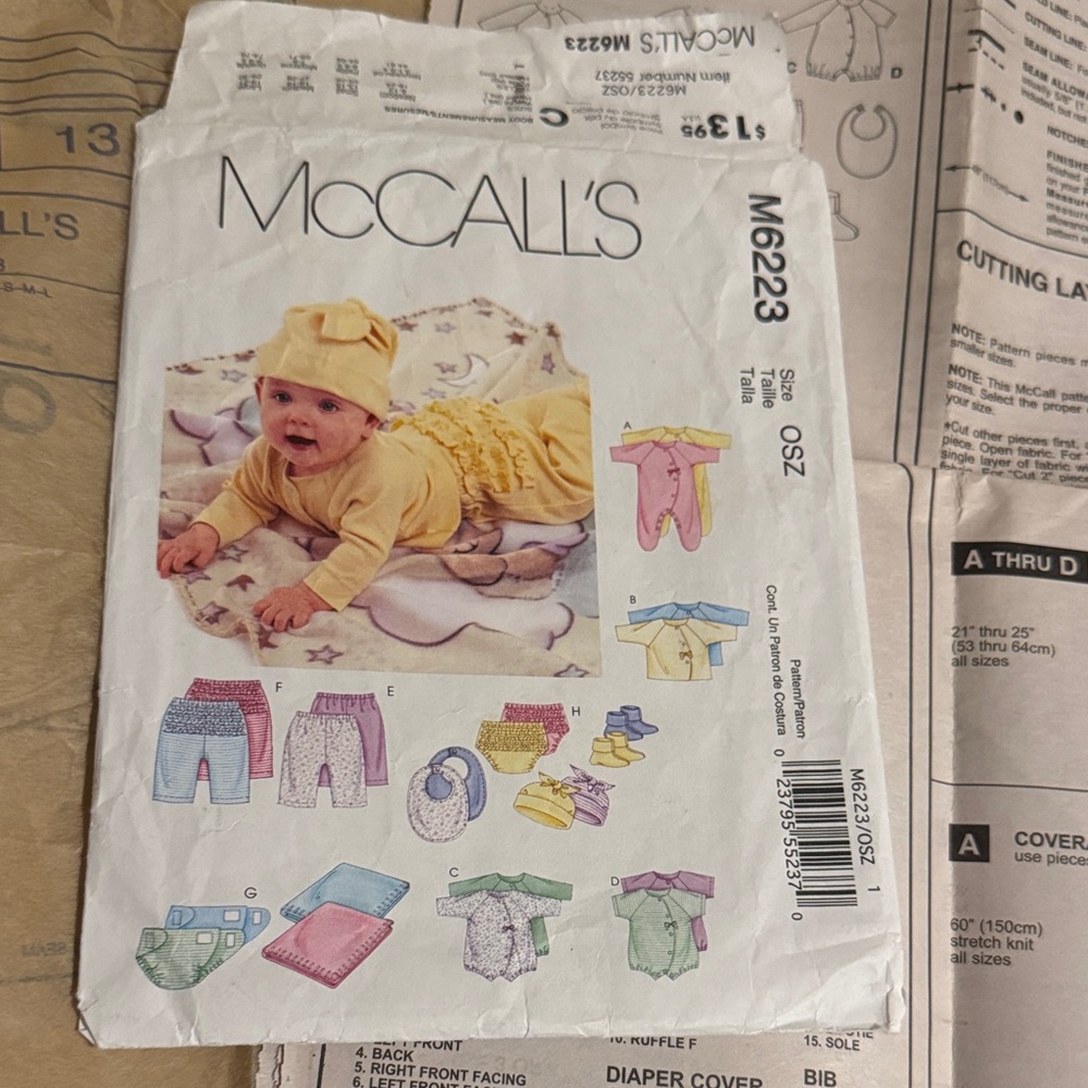 McCall’s M6223 Baby Clothing Pattern Set OS